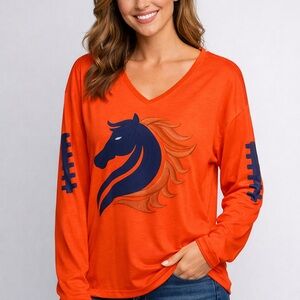Orange V-Neck Women's Top with Horse Design